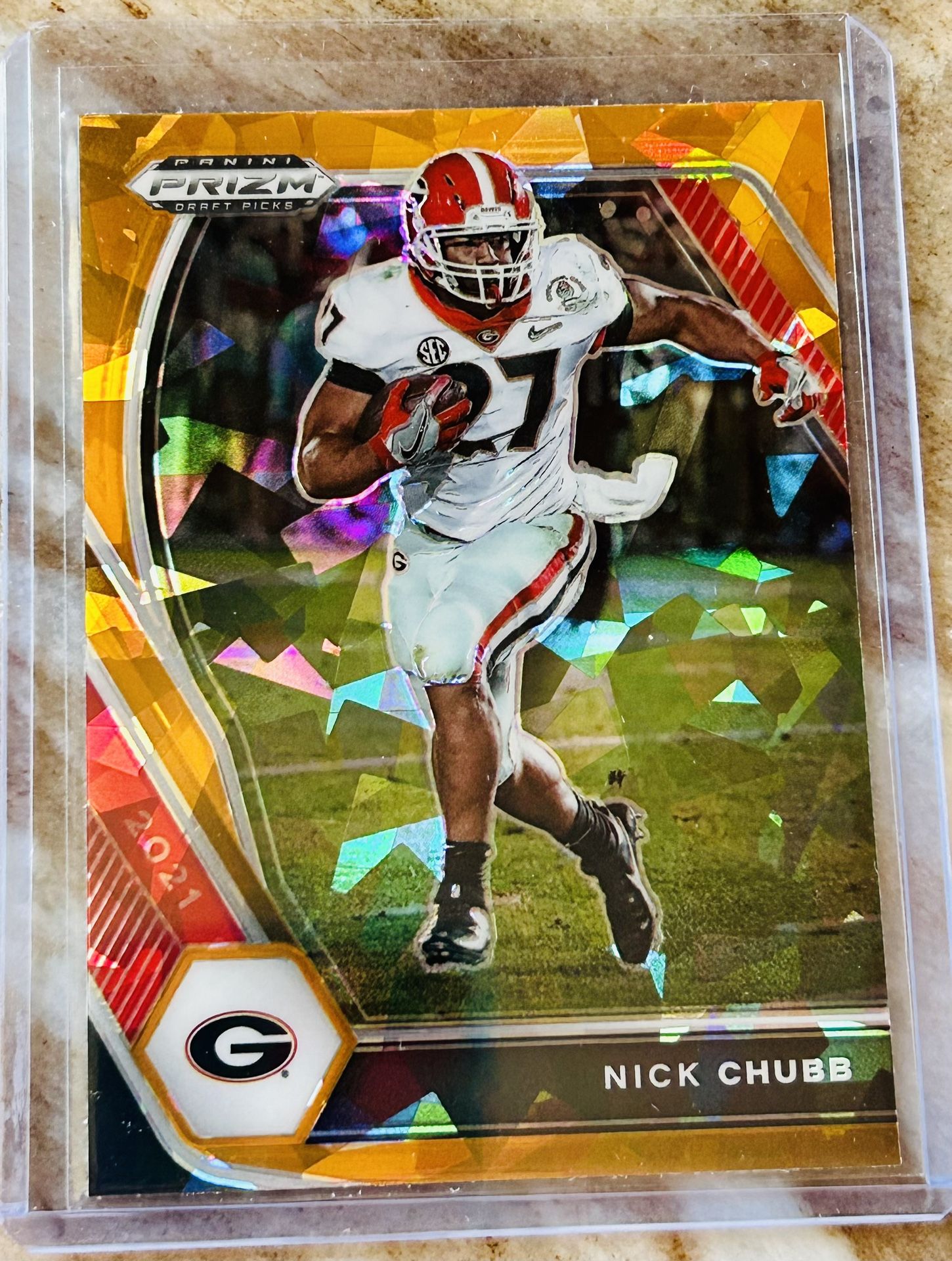 Cleveland Browns Nick Chubb Panini Prizm Draft Picks Orange Cracked Ice Prizm