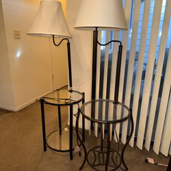 2 Matching Floor Lamps w Glass Side Tables – Great Condition