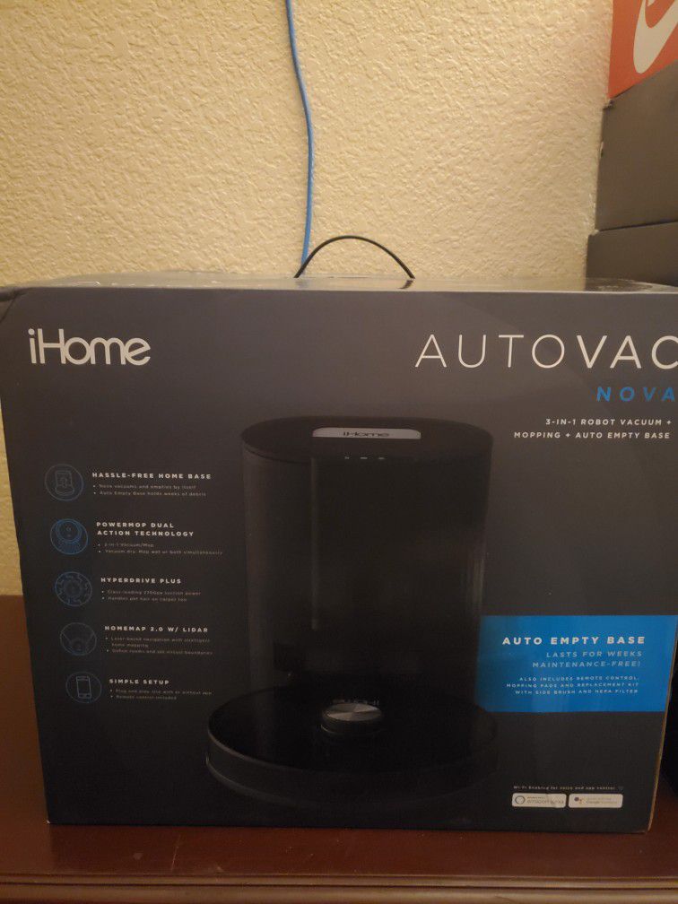 New iHome AutoVac Nova Self Empty Robot Vacuum Mop, Laser and Home Map Navigation

