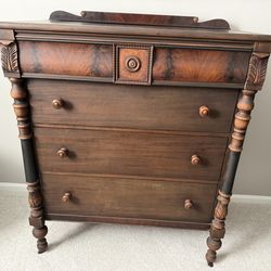 Antique Mahogany Wood Dresser w Fine Detail
