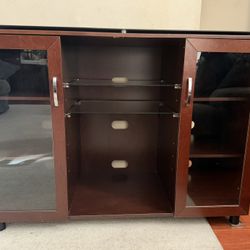 Wooden TV Stand with Glass Doors