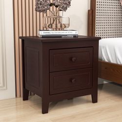 NEW. Walnut, 2 Drawers Nightstand for Bedroom Set Of 2 