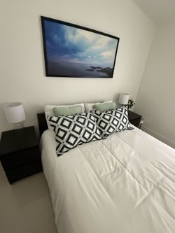 Queen Dark Wood Bed Frame and Nightstands