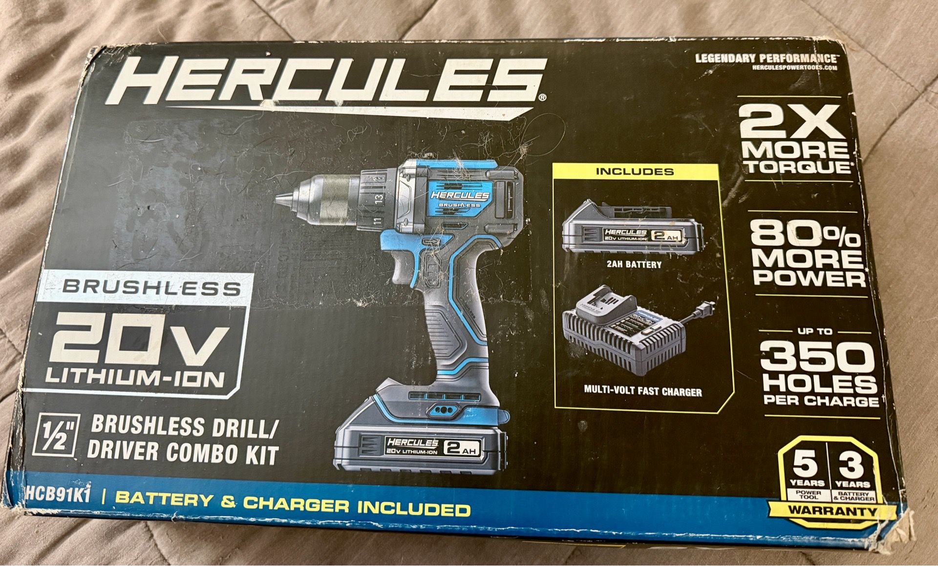 Brand New Hercules 20V Cordless 1/2 in. Drill/Driver Kit Battery & Charger