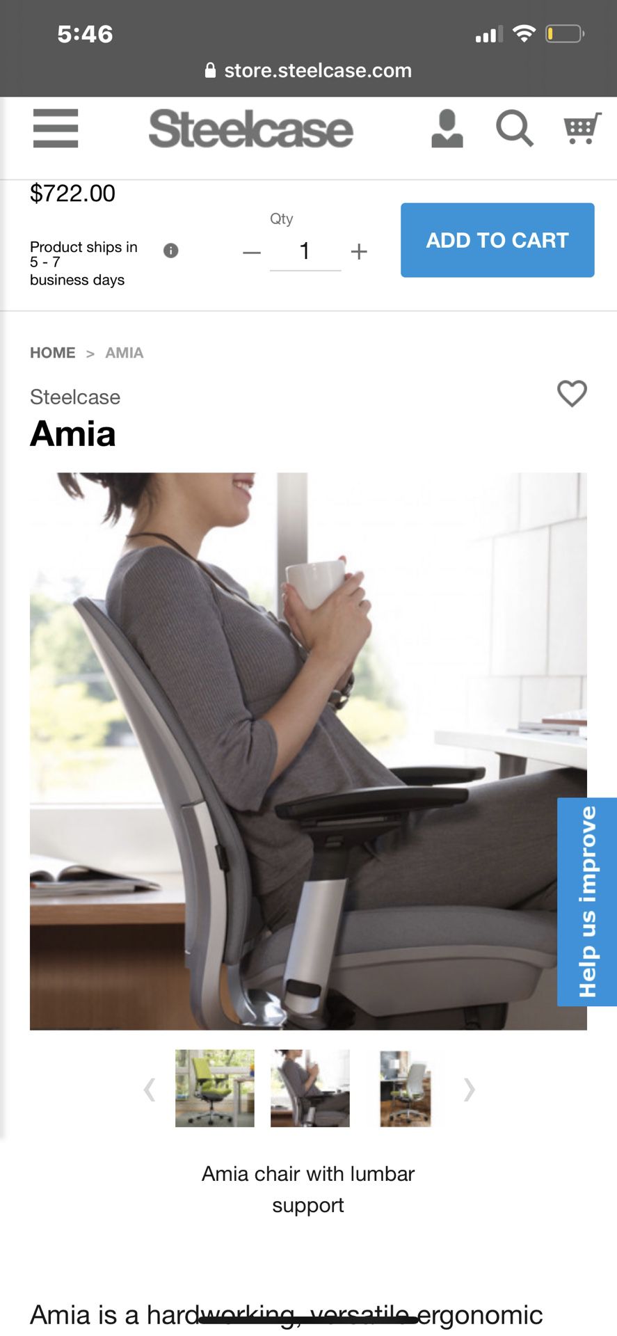 Steelcase Amia office chair with lumbar support