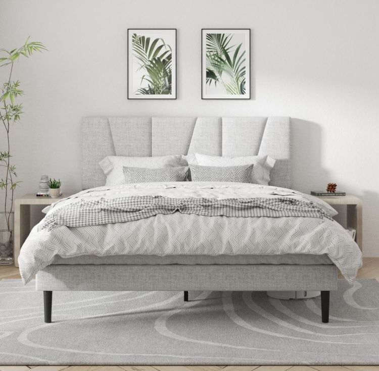 Queen size bed frame with headboard new In Irvine Light Gray