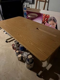 Free- Large Wood-Top Desk on Wheels