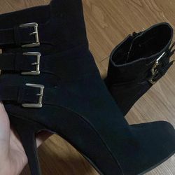 Madeline Girl black faux suede ankle boots ,stiletto heels( Description)