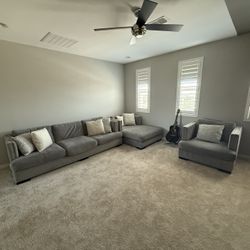 Gray Sectional Sofa Set with Oversized Chaise + Chair