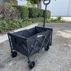 Collapsible Folding Wagon with Adjustable Handle Foldable Utility Wagon Cart with 2 Drink Holders