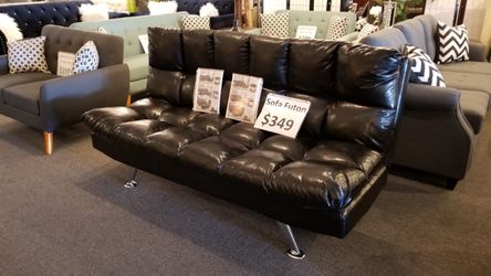 Brand new 78" black leather sofa futon