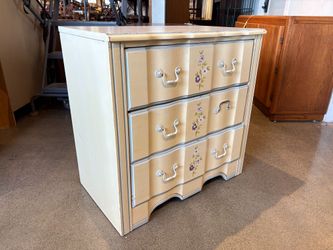 Vintage French Provincial Off White Floral 3-Drawer Dresser
