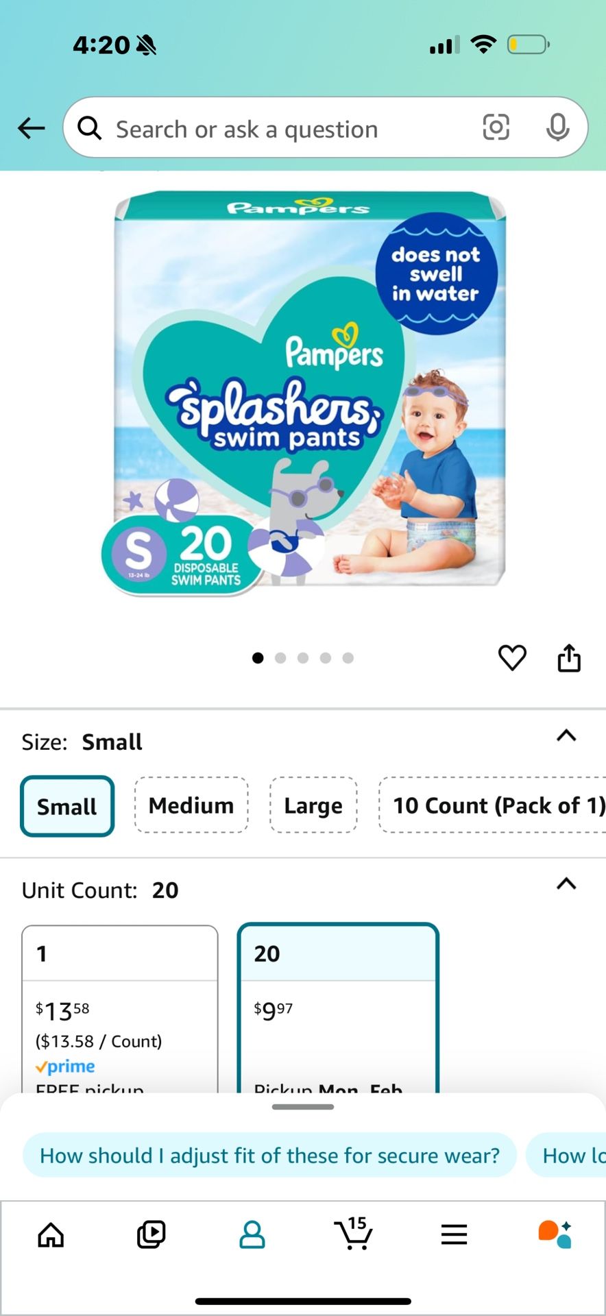 Splashers Swim Pants Size S