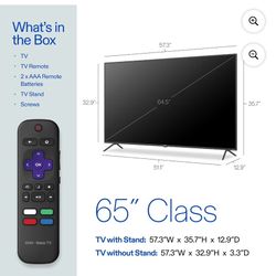 65” Onn Smart Roku Tv With Tv Wall Mount