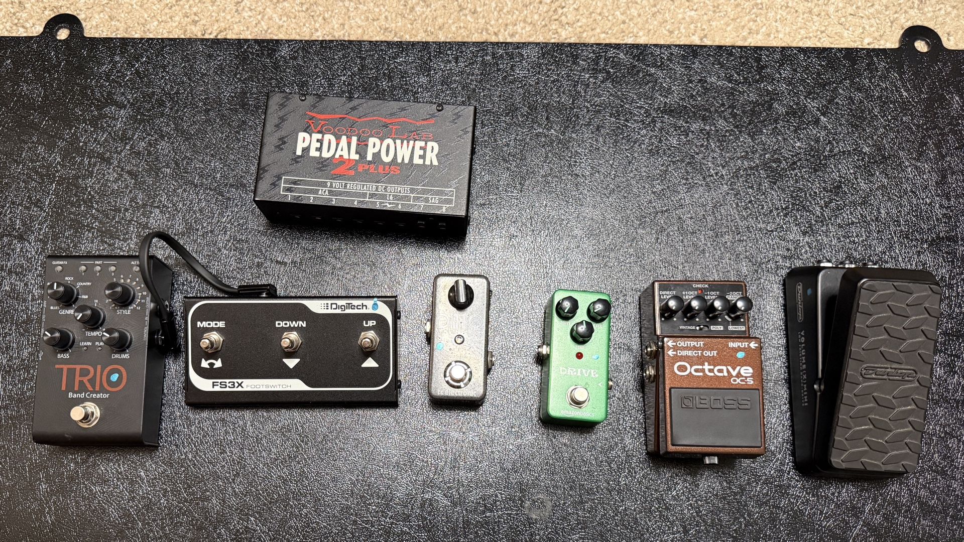 pedal power,oc-5,ditto lopper,overdrive,trio band creator,volume mini,muslady overdrive