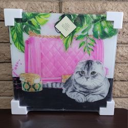 FRAMELESS TEMPERED GLASS WALL ART - Felines and fashion 20"x20"