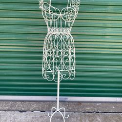 Vintage Style Female White Metal Coated Mannequin Dress Frame Stand (Approx. 58” x 13”)