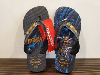 Havaianas Batman Flip Flops Boys Sz USA 9C 10C 13C/1Y 3/4Y Black DC Comics New