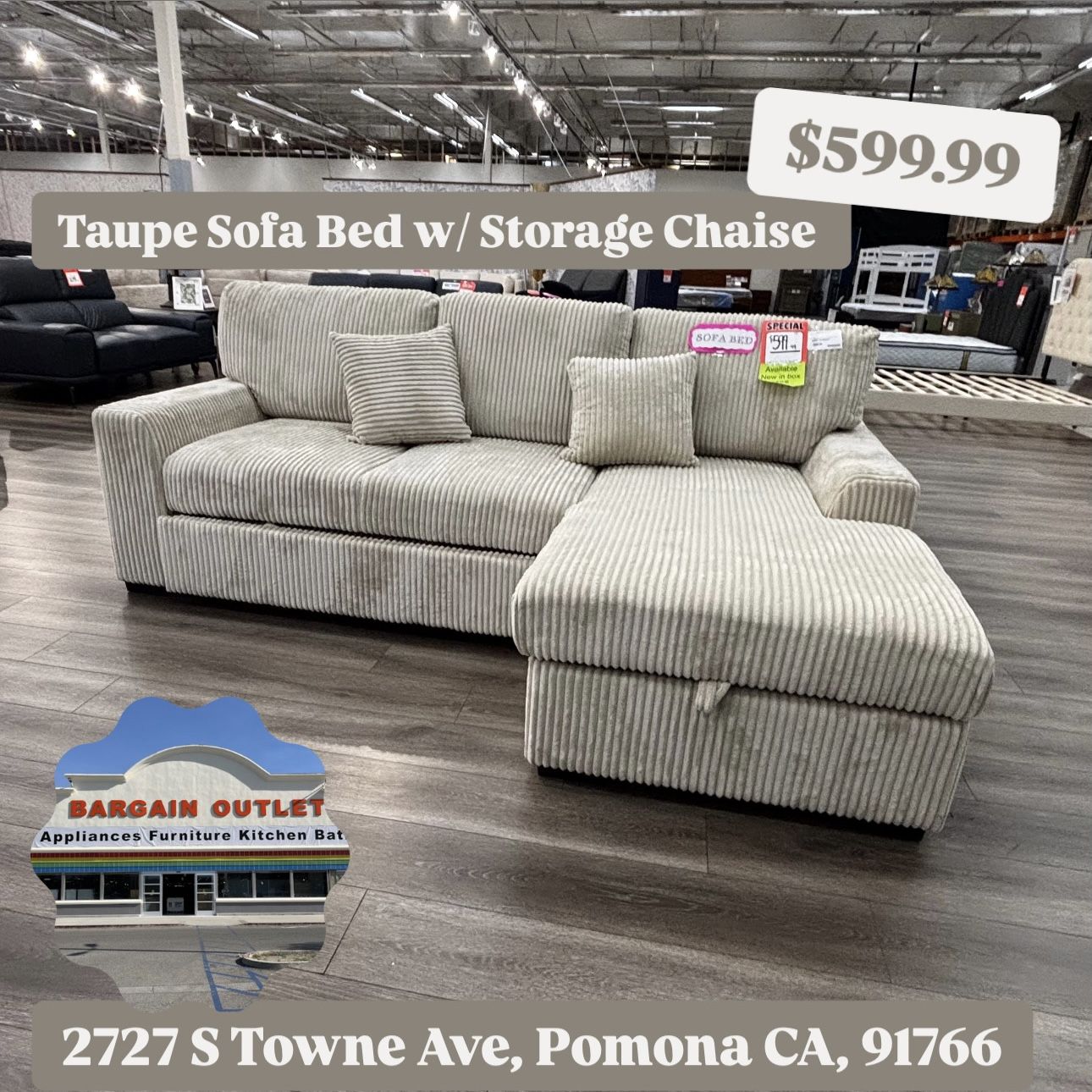Taupe Sofa Bed W/ Storage Chaise