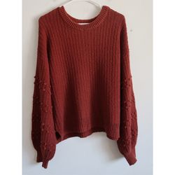 Madewell Crimson Pom Pom Sleeve Sweater - SIze Medium