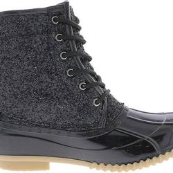 NEW Sz 7 or 8 Women Glitter Duck Boots Stylish Lace-Up Snow Winter Trendy Booties Waterproof Cozy Traction Sole Cold Rainy Snowy Days