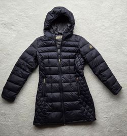 MICHAEL KORS Black Packable Down Insulated Zip Puffer Hooded Jacket Sz S
