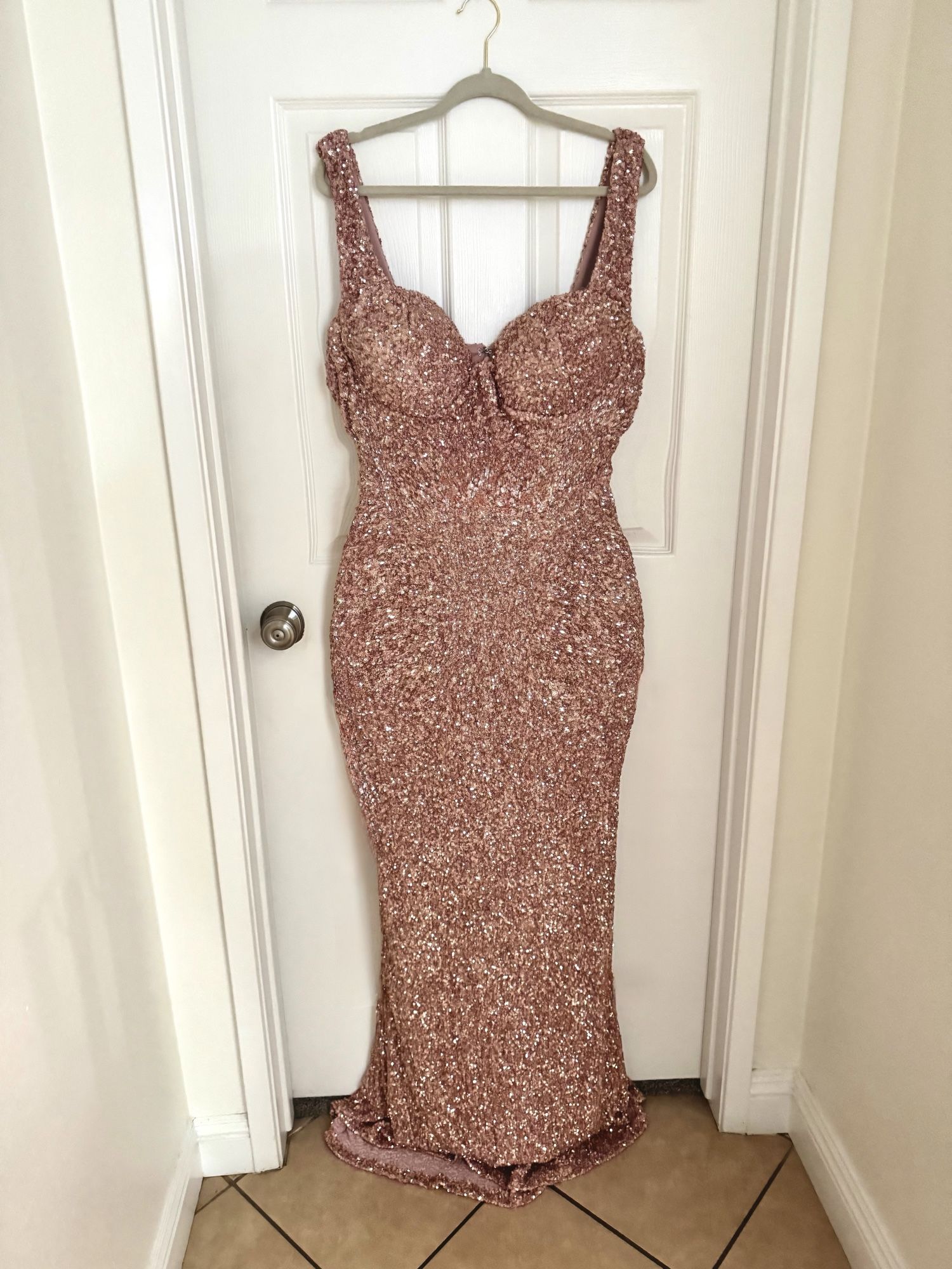 pink sequin prom dress