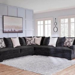 Contemporary Dark Gray Navy Blue Deep Seating Cozy L Shaped Sectional Couch 