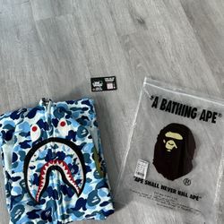 *NEW* Blue Bape Zip Up Hoodie Size Small 100% Authentic Comes With Receipt and Tags
