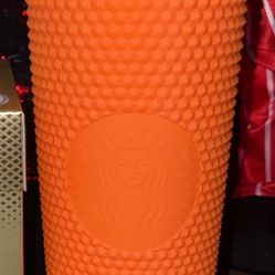BNWT Starbucks Matte Orange Cup With Leaf 