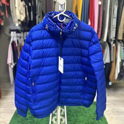 Moncler Puffer Jacket Blue Hidden Hood 