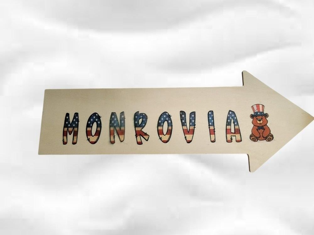 Custom Graphic Arrow Sign Monrovia with bear 4th of July