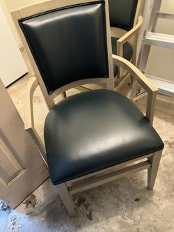 4 Cream Dining chairs with green leather