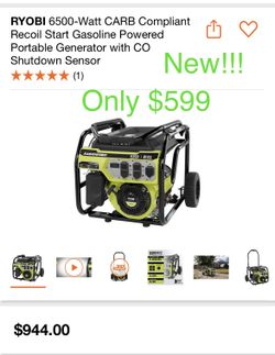 Brand-new Ryobi 6500 W generator/inverter only $599