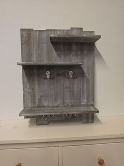 Rustic Wood Wall Shelf with Hooks