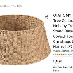 OIAHOMY Christmas Tree Collar Wicker Natural 27 inch