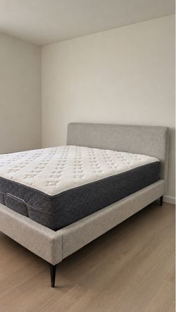 Upscale King Upholstered Platform Bed Frame + Headboard