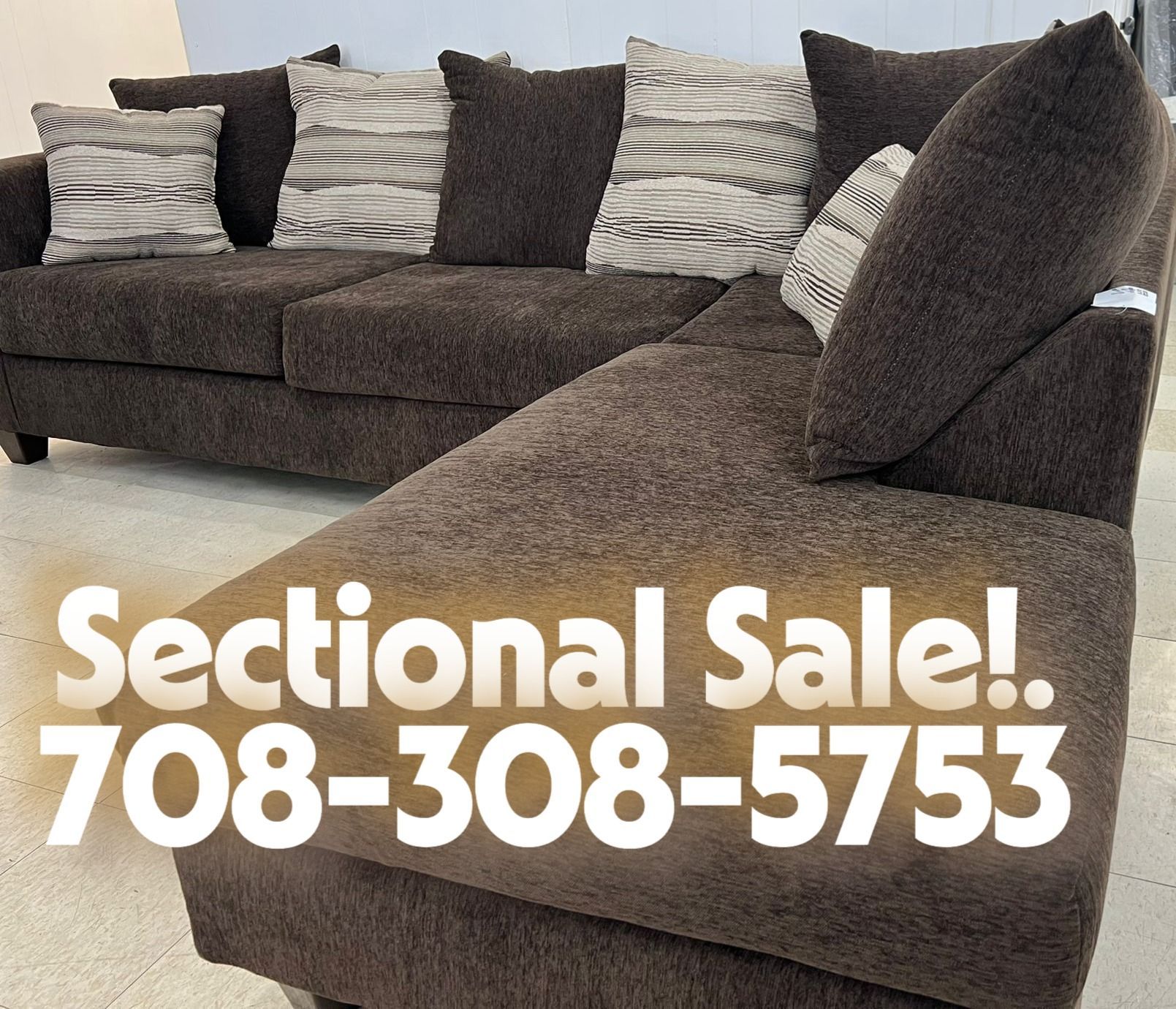  Beautiful Chocolate Sectional with Pillows