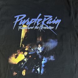 The Prince Estate Official & Approved Purple Rain Black T-Shirt Size L