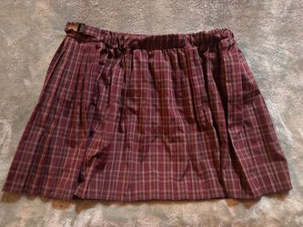Burgundy Plaid Pleated Mini Skirt