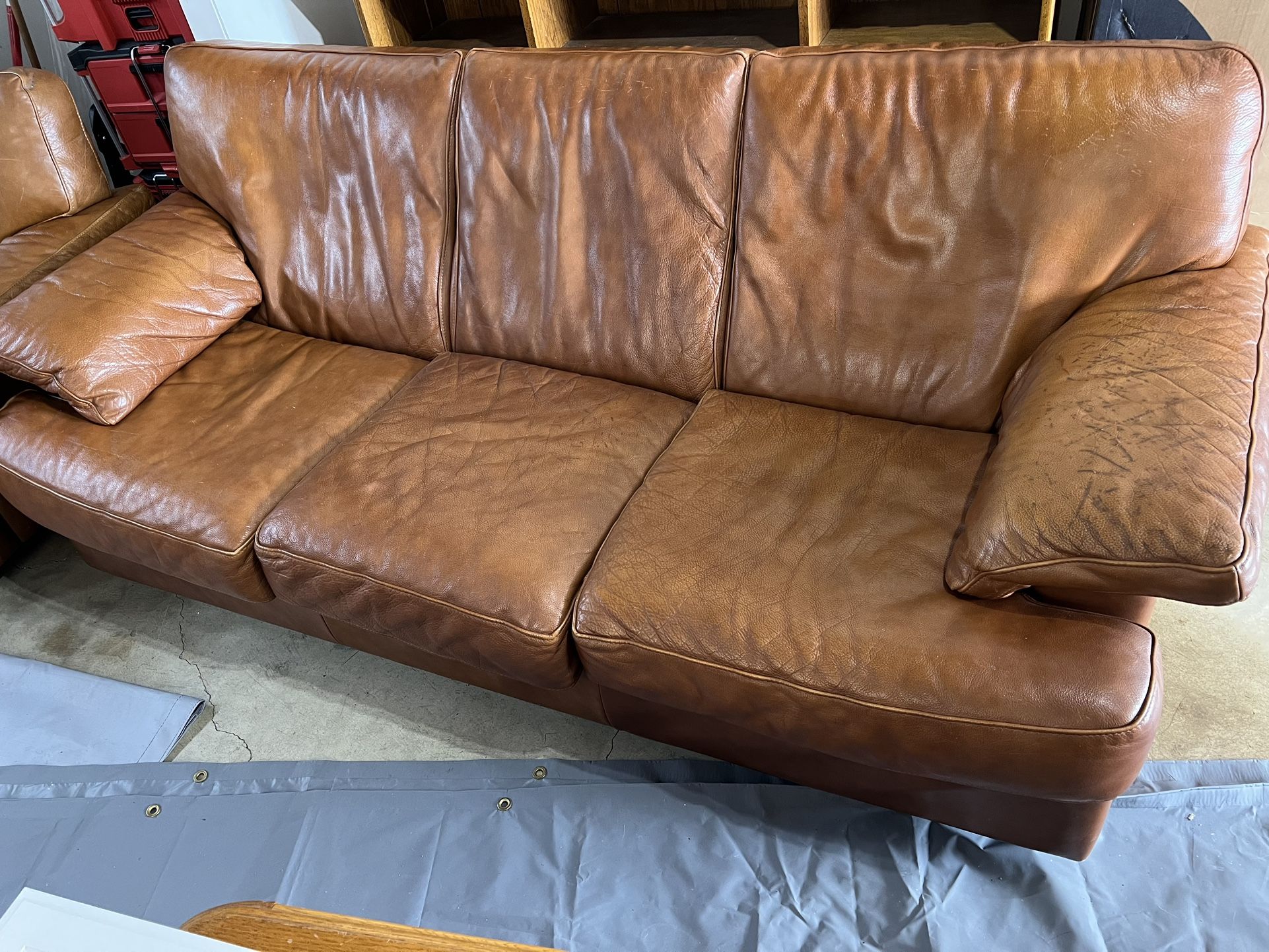 Genuine Leather Sofa And Chair - $150
