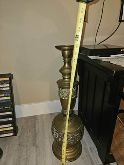 Vintage Brass Pillar Candle Holder OBO