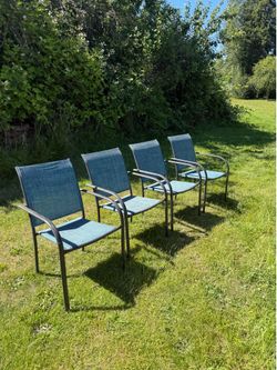 SOLAURA Outdoor Dining Chairs Set of 4, Patio Textilene Dining Chair, Metal Frame Furniture Chairs for Yard, Deck, Backyard, Lawn, Poolside (Blue)