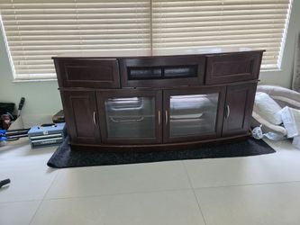 Dark Wood TV Stand with Cabinet Storage