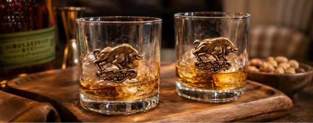 Vintage zodiac-themed highball tumblers, in the style of Culver, Taurus Bull