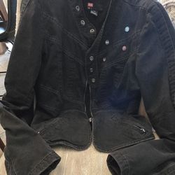 Vintage Diesel Diabo Veloz Biker Moto Racer Black Denim Jacket