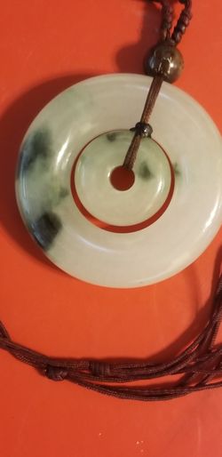 Genuine Double-donut Jade Pendant on Rope Necklace
