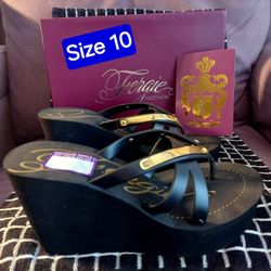 BRAND NEW, NEVER WORN! Fergie Sandals With Heels: Very Comfortable, Safe & Durable! Will Last Forever! Black/Gold [White/Silver also]