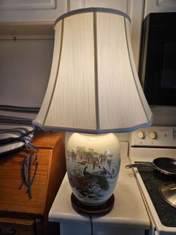 Vintage Chinoiserie Porcelain Ginger Jar Table Lamp Peacocks