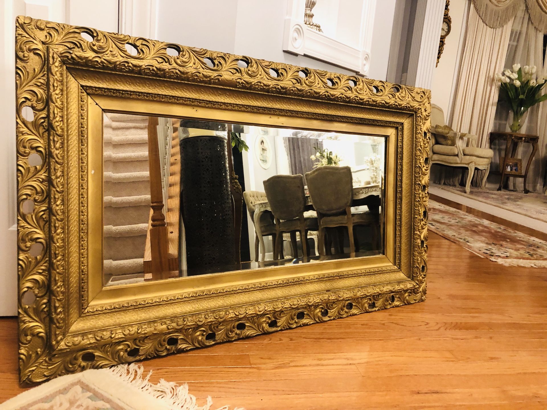 50”X29” large Super Antique ornate wood heavy Gold mirror “SERIOUS BUYERS ONLY “